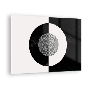 Cuadro sobre vidrio - Impresiones sobre Vidrio - Patrón geométrico de simetría en blanco y negro. - 70x50cm - Armonía en blanco y negro - Decoración de pared moderna para salón y dormitorio ARTTOR
