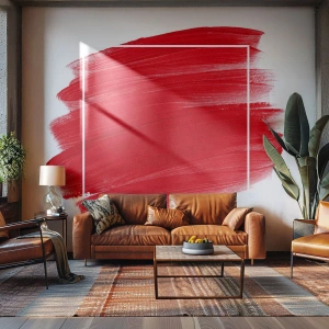 Fotomural Premium Canvas - Trazo de pincel rojo con borde blanco - 100x70cm - Fuera del marco - Decoración de pared moderna para salón y dormitorio ARTTOR