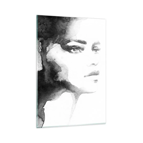 Cuadro sobre vidrio - Impresiones sobre Vidrio - Un retrato sutil de una mujer en tonos blanco y negro. - 80x120cm - Hecho de misterio y niebla - Decoración de pared moderna para salón y dormitorio ARTTOR
