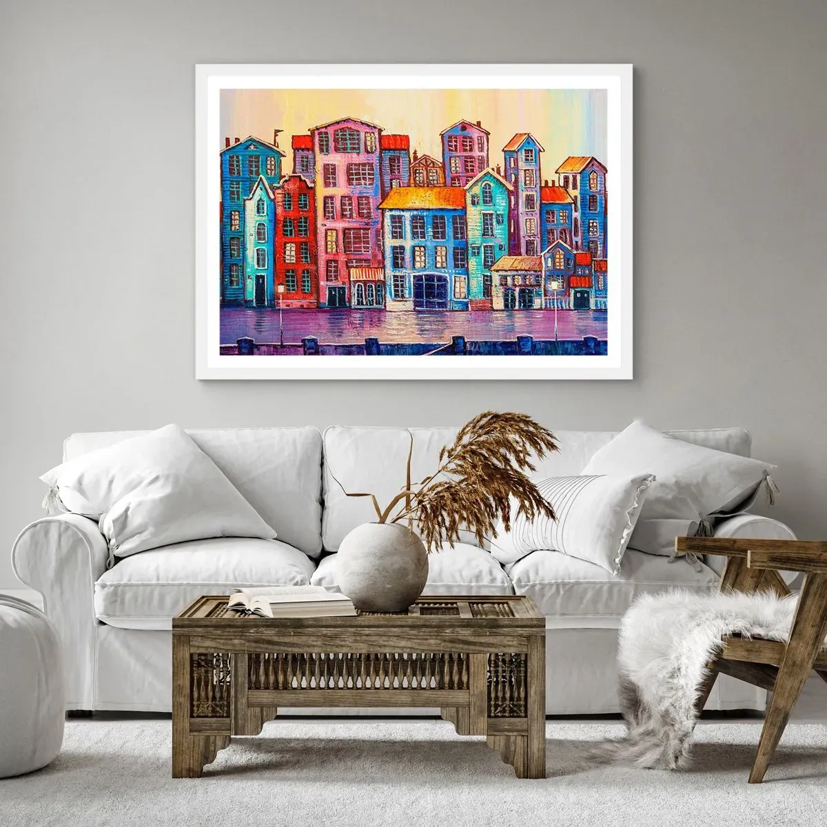 Póster en marco blanco - Una ciudad como un cuento de hadas - 91x61 cm