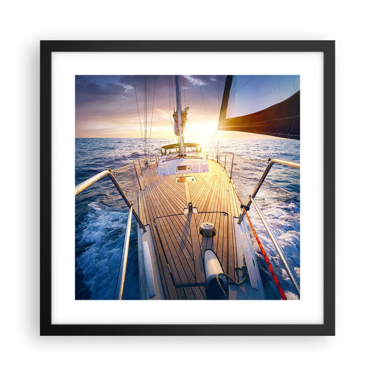 Póster en marco negro - Corriendo sobre las olas - 40x40 cm