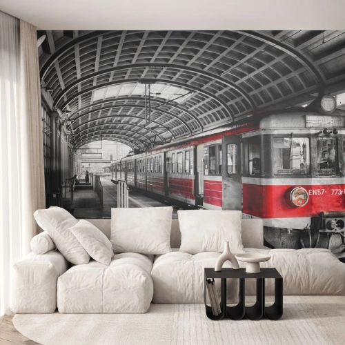 Fotomural Autadhesivo Deluxe Sticker - ¿El viaje de su vida? - Tren de pasajeros, Estación de ferrocarril, Plataforma - 100x70 cm