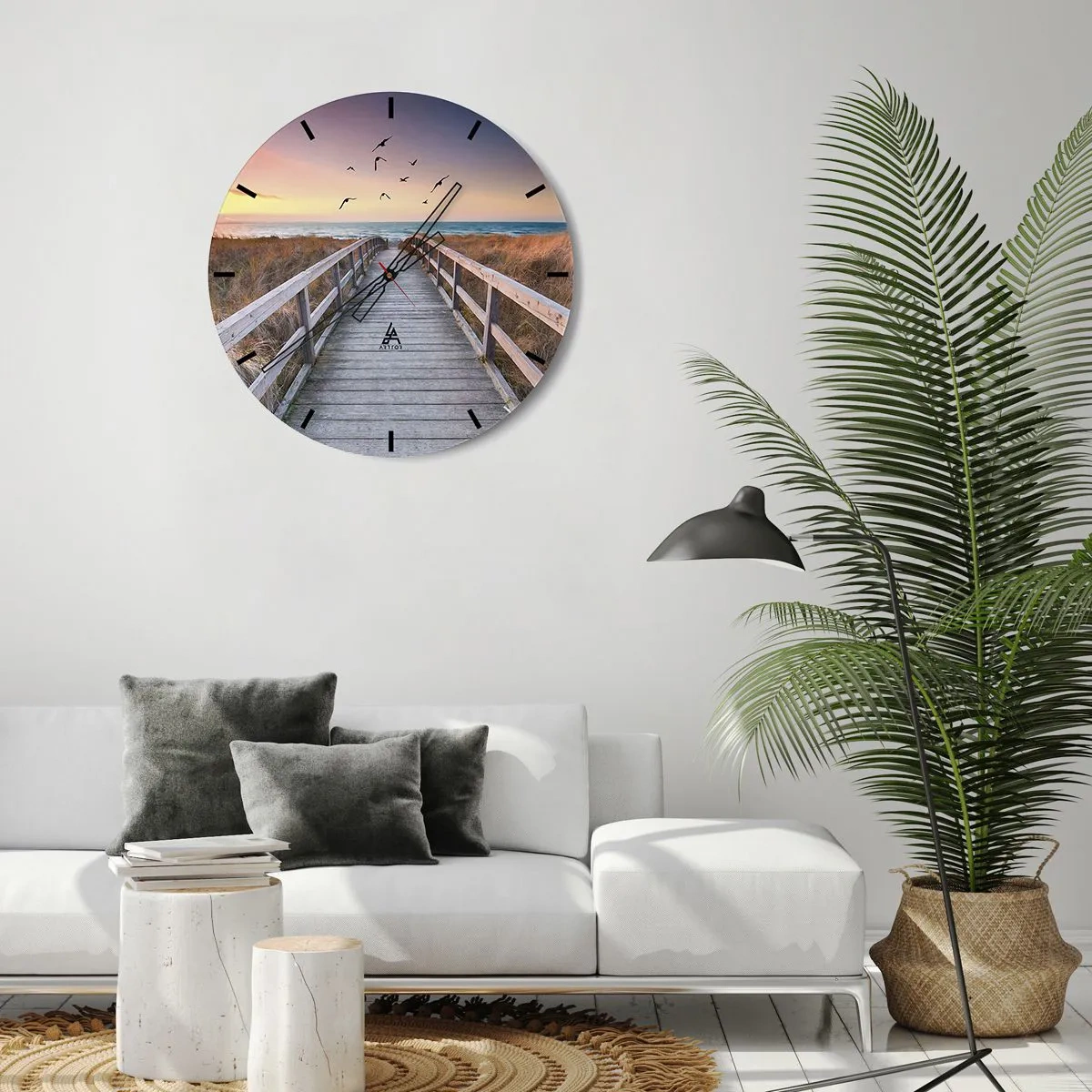 Reloj de pared - Reloj de vidrio - Pasarela de madera que conduce a la playa al atardecer - 30x30cm - Camino a lo desconocido - Decoración de pared moderna para salón, cocina y dormitorio ARTTOR