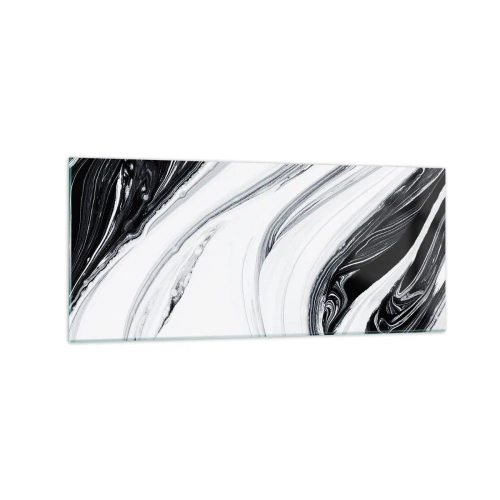 Cuadro sobre vidrio - Impresiones sobre Vidrio - Abstracción en blanco y negro con líneas dinámicas y remolinos. - 120x50cm - Combinando opuestos - Decoración de pared moderna para salón y dormitorio ARTTOR