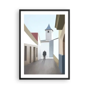 Póster en marco negro - Una calle minimalista con un transeúnte solitario. - 50x70cm - Paseo soleado - Decoración de pared moderna para salón y dormitorio ARTTOR