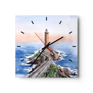 Reloj de pared - Reloj de vidrio - Un faro en una costa rocosa - 30x30cm - Frente al mar - Decoración de pared moderna para salón y dormitorio ARTTOR