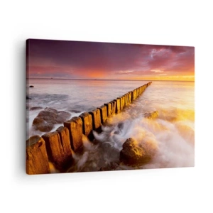 Cuadro sobre lienzo - Impresión de Imagen - Un paisaje pintoresco junto al mar al atardecer. - 70x50cm - La dulzura de las olas - Decoración de pared moderna para salón y dormitorio ARTTOR