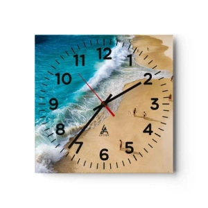 Reloj de pared - Reloj de vidrio - Y luego el sol, la playa... - 30x30 cm
