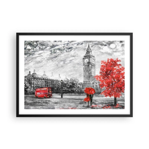 Póster en marco negro - Vista icónica de Londres con el Big Ben, un autobús rojo y un paraguas. - 70x50cm - Un día emocionante - Decoración de pared moderna para salón y dormitorio ARTTOR