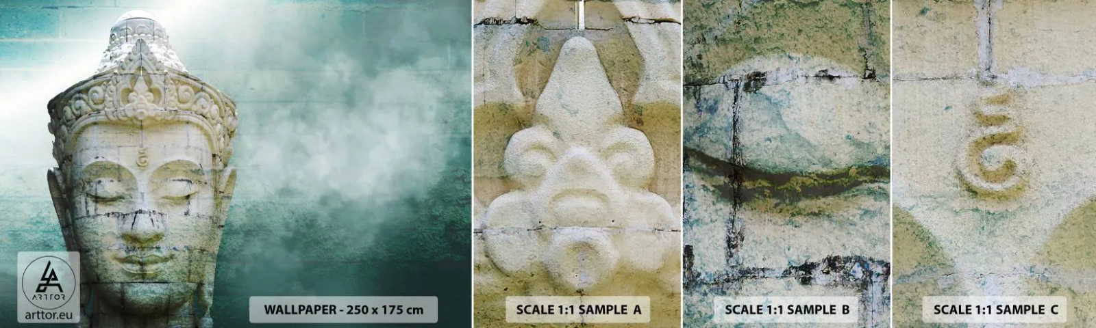 Muestra de fotomural autoadhesivo Deluxe Sticker - Buscando la luz - Buda, Estatua de Buda, Asia - 100x30 cm