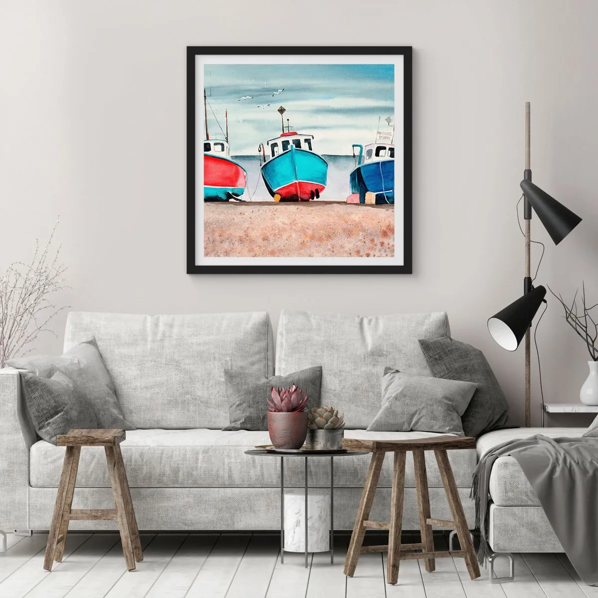 Póster en marco negro - Listos para la pesca - 30x30 cm