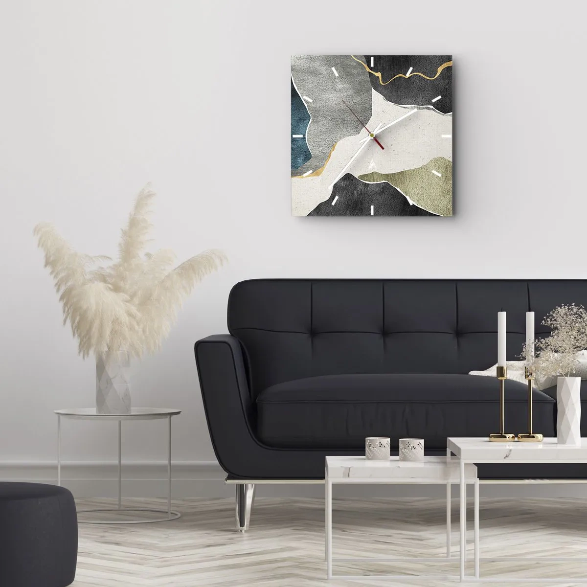 Reloj de pared - Reloj de vidrio - Composición en mosaico con una hebra de oro - 40x40 cm