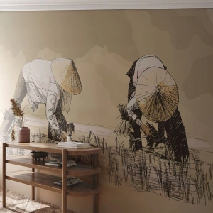 Fotomural personalizado Autoadhesivo Deluxe Sticker - De una cosecha exitosa - Asia, Plantación de arroz, Campo de arroz