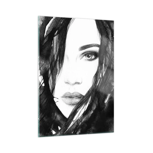 Cuadro sobre vidrio - Impresiones sobre Vidrio - Retratos femeninos en acuarela en blanco y negro - 50x70cm - Retrato de una dama en blanco y negro - Decoración de pared moderna para salón y dormitorio ARTTOR