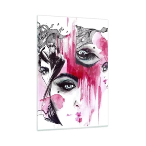 Cuadro sobre vidrio - Impresiones sobre Vidrio - Rostro abstracto en tonos rosa y negro. - 80x120cm - Ojos abstractos - Decoración de pared moderna para salón y dormitorio ARTTOR