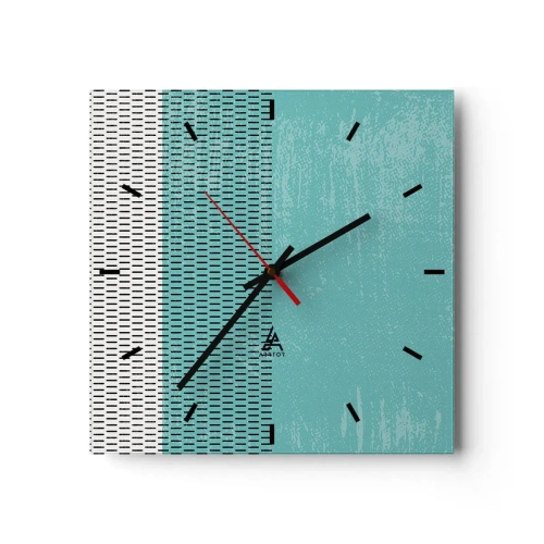 Reloj de pared - Reloj de vidrio - Composición geométrica con turquesa y líneas. - 30x30cm - Composición equilibrada - Decoración de pared moderna para salón y dormitorio ARTTOR