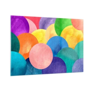 Cuadro sobre vidrio - Impresiones sobre Vidrio - Círculos coloridos en una composición abstracta sobre un fondo claro. - 100x70cm - La plenitud original de la vida - Decoración de pared moderna para salón y dormitorio ARTTOR