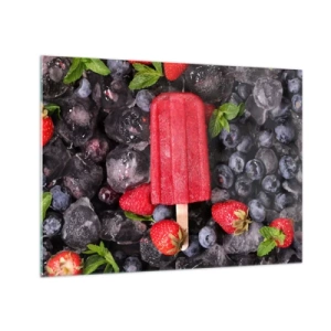 Cuadro sobre vidrio - Impresiones sobre Vidrio - Un palito de hielo entre fruta congelada y hojas de menta. - 70x50cm - El sabor del verano caluroso - Decoración de pared moderna para salón y dormitorio ARTTOR