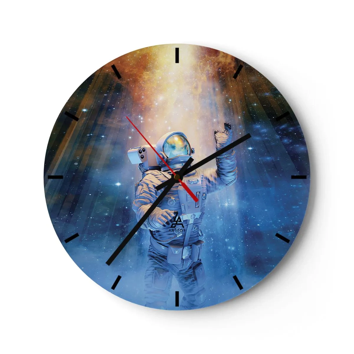 Reloj de pared - Reloj de vidrio - Un astronauta flotando en el espacio bajo la luz de las estrellas. - 30x30cm - El descubrimiento - Decoración de pared moderna para salón, cocina y dormitorio ARTTOR