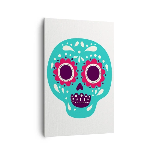 Cuadro sobre lienzo - Impresión de Imagen - Una calavera de azúcar turquesa y morada inspirada en la cultura mexicana. - 80x120cm - La vida: diversión hasta la muerte - Decoración de pared moderna para salón y dormitorio ARTTOR