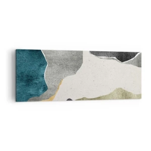 Cuadro sobre lienzo - Impresión de Imagen - Formas geométricas en tonos grises, verdes y dorados. - 140x50cm - Composición en mosaico con una hebra de oro - Decoración de pared moderna para salón y dormitorio ARTTOR