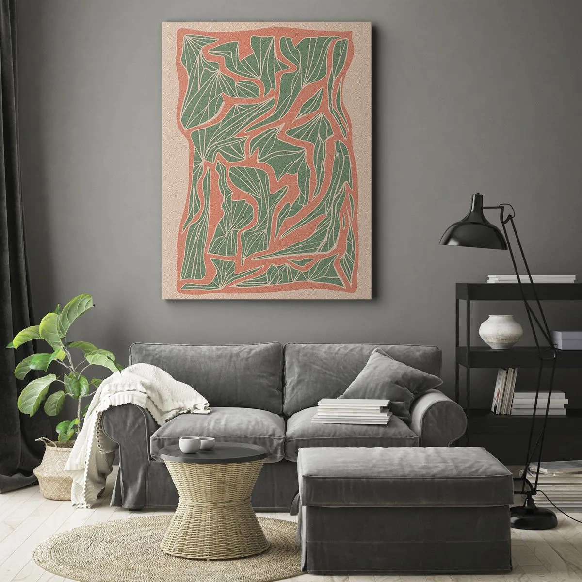 Cuadro sobre lienzo - Impresión de Imagen - Lucha entre el coral y el verde - 45x80 cm
