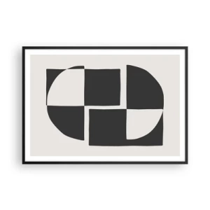 Póster en marco negro - Formas geométricas abstractas en blanco y negro - 100x70cm - Antítesis - síntesis - Decoración de pared moderna para salón y dormitorio ARTTOR