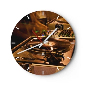 Reloj de pared - Reloj de vidrio - Plato giratorio y mezclador de DJ con iluminación dinámica - 30x30cm - ¿Puedes sentir el poder? - Decoración de pared moderna para salón, cocina y dormitorio ARTTOR
