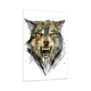 Cuadro sobre vidrio - Impresiones sobre Vidrio - Un lobo peligroso en una forma dinámica y artística. - 80x120cm - ¡No te muevas! - Decoración de pared moderna para salón y dormitorio ARTTOR
