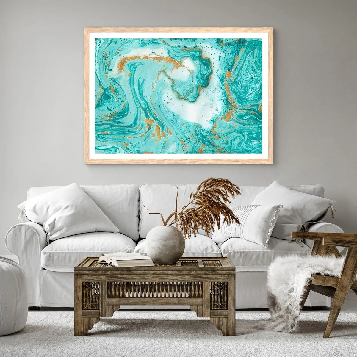 Póster en marco roble claro - Bajo la gran ola del periodo Edo - 70x50 cm