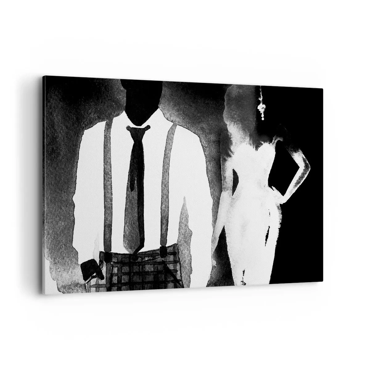 Cuadro sobre lienzo - Impresión de Imagen - Personajes de estilo noir, elegancia en blanco y negro y misterio. - 120x80cm - En un ambiente noir - Decoración de pared moderna para salón y dormitorio ARTTOR