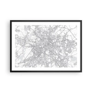 Póster en marco negro - Mapa detallado de la ciudad en blanco y negro - 70x50cm - Flor de Berlín - Decoración de pared moderna para salón y dormitorio ARTTOR