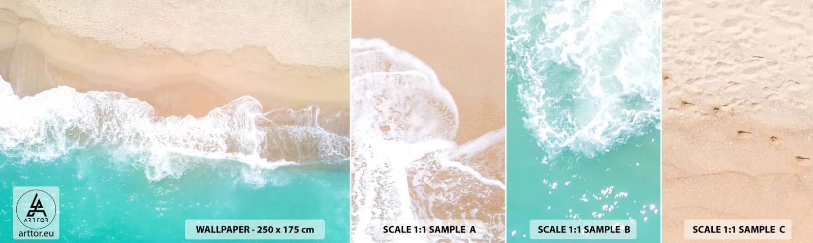 Muestra de fotomural autoadhesivo Deluxe Sticker - Un toque acariciador - Paisaje, Ola del mar, Playa - 100x30 cm