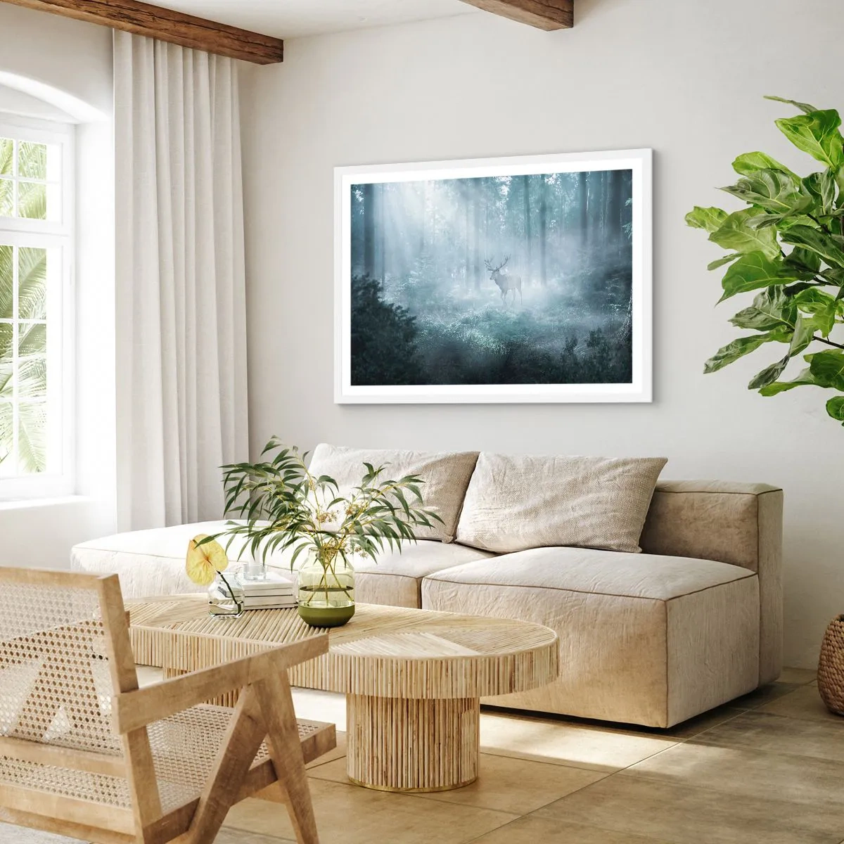 Póster en marco blanco - Ronda matutina por la finca - 91x61 cm