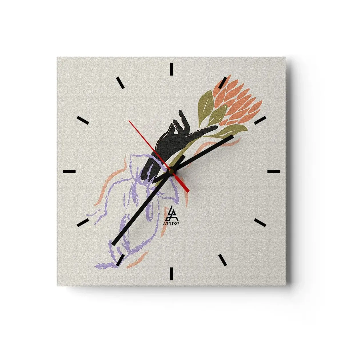 Reloj de pared - Reloj de vidrio - Un ramo de flores minimalista de estilo delicado. - 30x30cm - Un toque fraternal - Decoración de pared moderna para salón y dormitorio ARTTOR