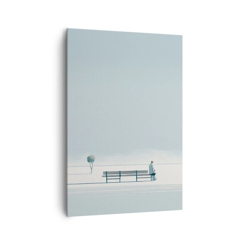 Cuadro sobre lienzo - Impresión de Imagen - Una persona sentada en un banco en un paisaje minimalista. - 70x100cm - Sí, estoy esperando - Decoración de pared moderna para salón y dormitorio ARTTOR