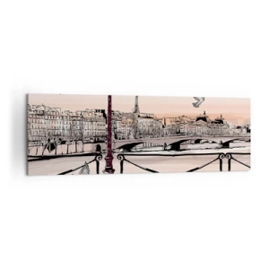Cuadro sobre lienzo - Impresión de Imagen - Vista parisina con una linterna y un puente. - 160x50cm - Sobre los tejados de París - Decoración de pared moderna para salón y dormitorio ARTTOR