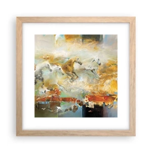 Póster en marco roble claro - Galopando a través de la luz - 30x30 cm