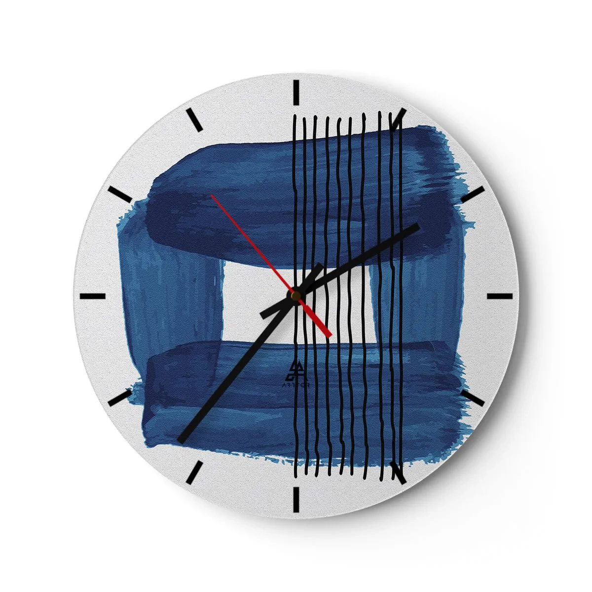 Reloj de pared - Reloj de vidrio - Composición azul y negra - 40x40 cm