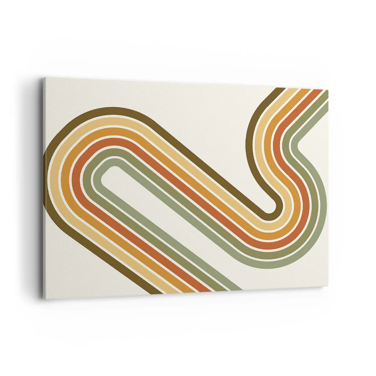 Cuadro sobre lienzo - Impresión de Imagen - Patrón geométrico en tonos verde, naranja y beige sobre un fondo claro. - 100x70cm - Zigzagueando hasta su destino - Decoración de pared moderna para salón y dormitorio ARTTOR