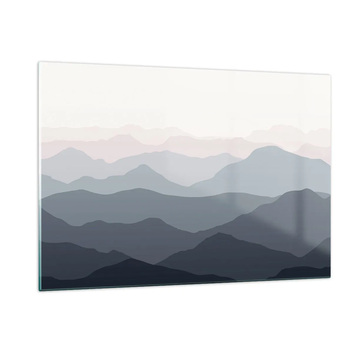 Cuadro sobre vidrio - Impresiones sobre Vidrio - Capas sutiles de montañas en tonos pastel. - 120x80cm - Cordilleras a la vista - Decoración de pared moderna para salón y dormitorio ARTTOR