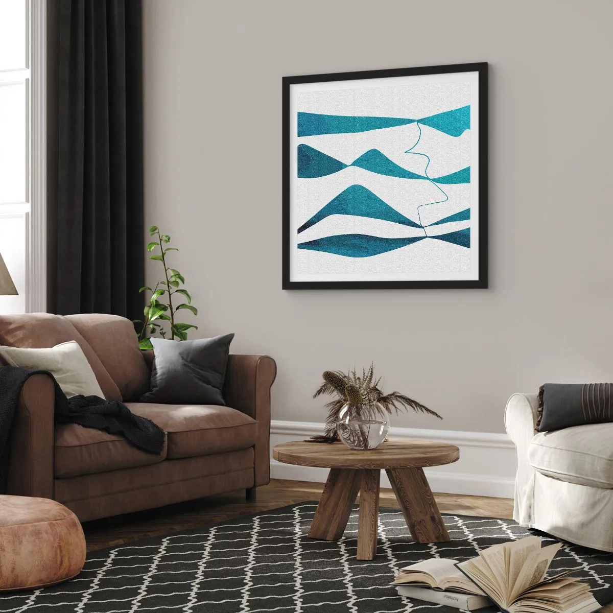 Póster en marco negro - Abstracción: un compuesto turquesa - 60x60 cm