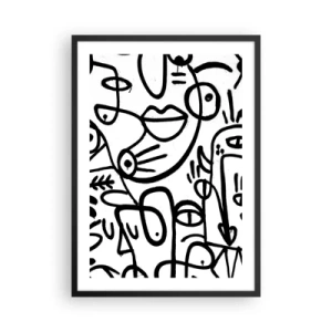 Póster en marco negro - Líneas negras abstractas sobre un fondo blanco - 50x70cm - Rostros y espejismos - Decoración de pared moderna para salón y dormitorio ARTTOR