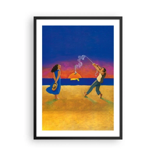 Póster en marco negro - Figuras en la playa durante la puesta de sol - 50x70cm - Mucho más que una estrella del cielo - Decoración de pared moderna para salón y dormitorio ARTTOR
