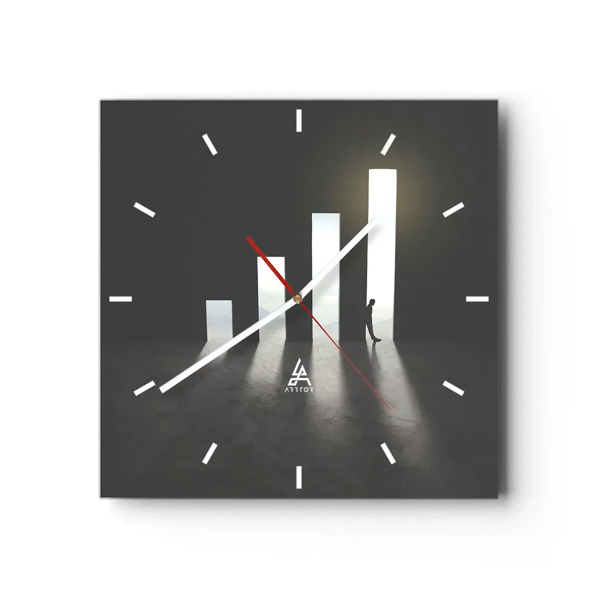 Reloj de pared - Reloj de vidrio - Crecimiento simbólico en forma de pasajes iluminados por la luz. - 30x30cm - El camino del éxito - Decoración de pared moderna para salón y dormitorio ARTTOR