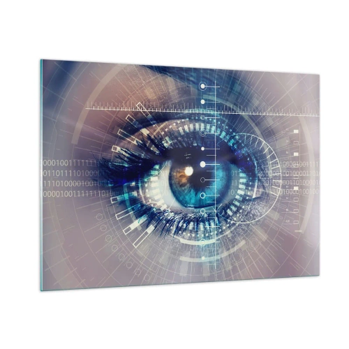 Cuadro sobre vidrio - Impresiones sobre Vidrio - Un ojo digital con temática de tecnología y datos futuristas - 100x70cm - Crees que me conoces - Decoración de pared moderna para salón y dormitorio ARTTOR