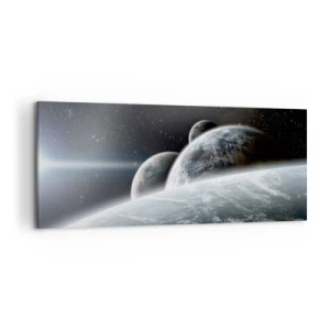 Cuadro sobre lienzo - Impresión de Imagen - Planetas en el espacio contra el fondo de estrellas y galaxias. - 120x50cm - Música cósmica de las esferas - Decoración de pared moderna para salón y dormitorio ARTTOR