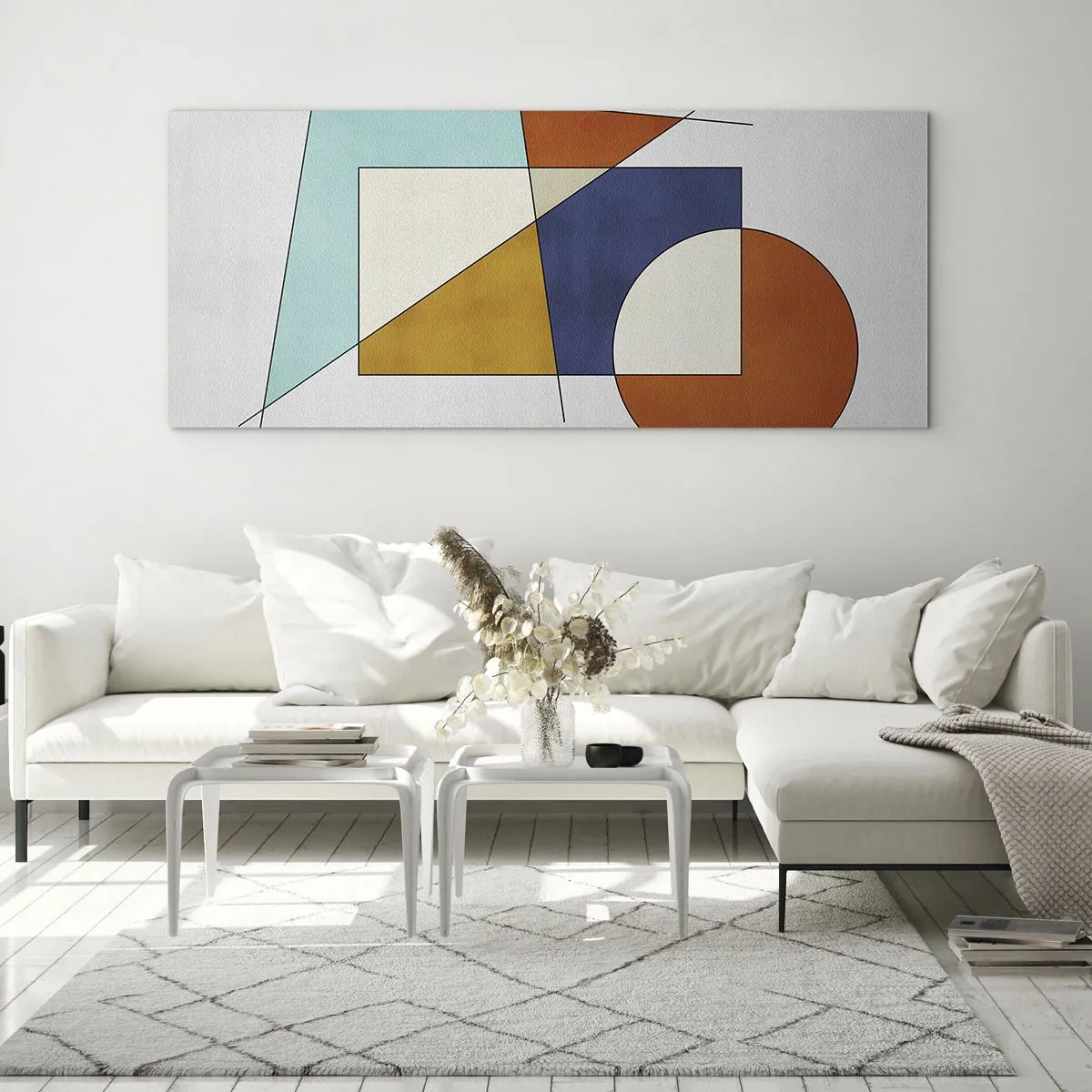 Cuadro sobre vidrio - Impresiones sobre Vidrio - Una composición modernista de formas geométricas y colores. - 120x50cm - Abstracción: diversión modernista - Decoración de pared moderna para salón y dormitorio ARTTOR