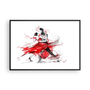 Póster en marco negro - Bailarines en un baile dinámico con acentos rojos. - 100x70cm - El tango: el ritmo de la pasión - Decoración de pared moderna para salón y dormitorio ARTTOR
