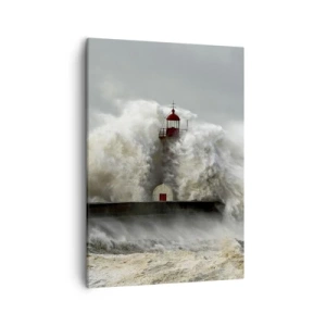 Cuadro sobre lienzo - Impresión de Imagen - Un faro rodeado de fuertes olas durante una tormenta. - 50x70cm - La furia del océano - Decoración de pared moderna para salón y dormitorio ARTTOR